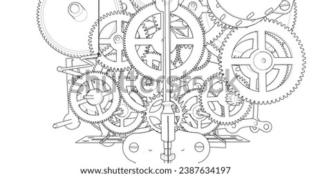 clock mechanical 3d rendering sketch