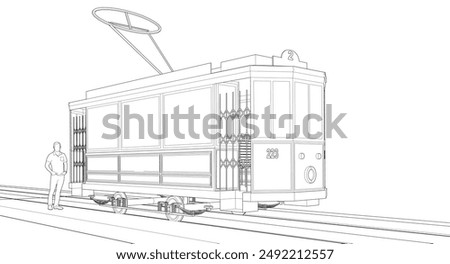 city ​​tram vintage 3d illustration