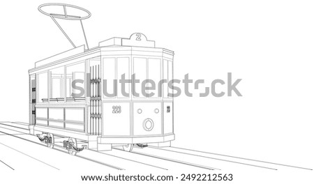 city ​​tram vintage 3d illustration