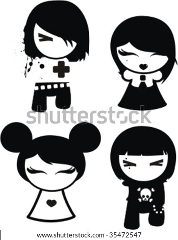 Four Emo Characters Stock Vector Illustration 35472547 : Shutterstock