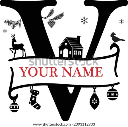 Letter V, V Christmas Monogram, Christmas Alphabet, Christmas Split Alphabet, Separate Letter Santa Hat, Christmas Family Name, Custom Name, Personalized Name