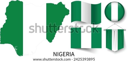 The various patterns of the Nigeria national flags and the map of Nigeria's borders