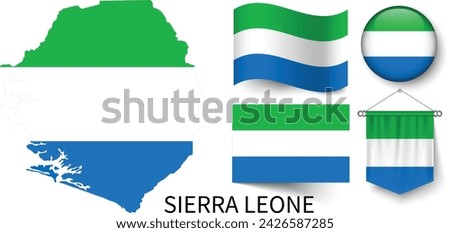 The various patterns of the Sierra Leone national flags and the map of Sierra Leone's borders