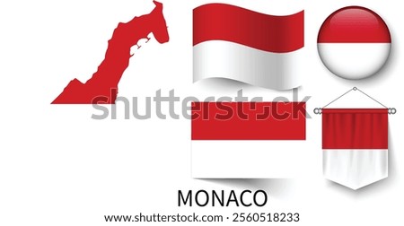 Map of Monaco and the various flags of Monaco