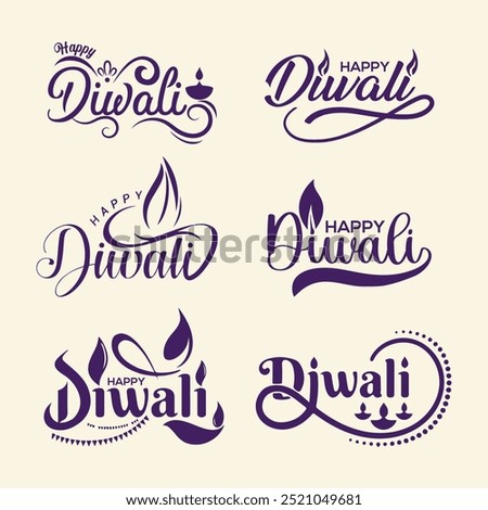 Set of Happy Diwali Typography design, Hindu festival Diwali card with beautiful Typography design