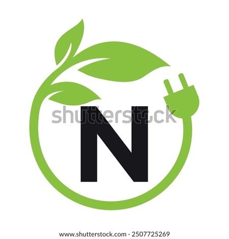 Electric Leaf Logo combine with letter N vector template