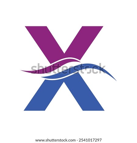 Initial water Logo combine with letter X vector template