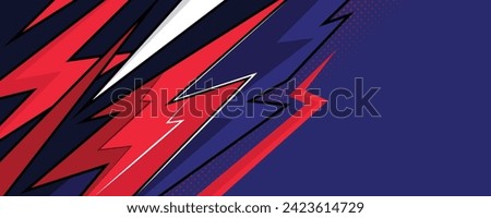 Abstract stylish sports background in red, white and blue colors with sharp geometric shapes.