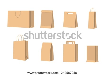 A set of mockups of paper shopping bags, realistic paper bags, eco-friendly packaging for food and more.