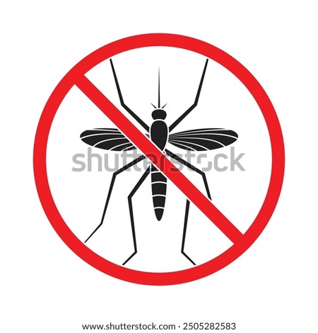 Mosquito prohibition sign, a red circle with a crossed-out mosquito on a white background.