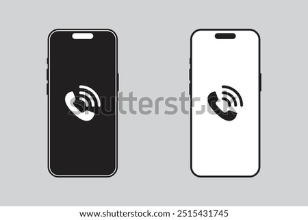 Two smartphones with a phone call icon: one black on white, the other white on black.