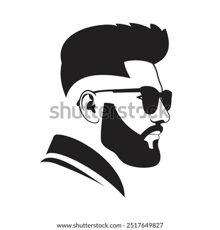 Black silhouette of a man wearing glasses with a beard and stylishly cropped hair, side view.