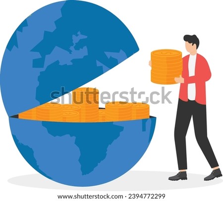 Successful global investment, international business growth or expansion, world economic achievement concept. Joyful businessmen accumulate money inside the earth.


