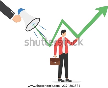 Speculating stock or manipulating stock with a skyrocket of stock share from broker, greedy investor, or high net worth concept. Businessman investors hear rising stock graphs from megaphone.

