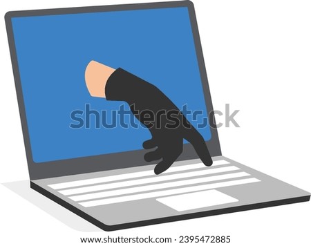 Password breach concept, data stealing. A hand in a black glove typing on a keyboard.

