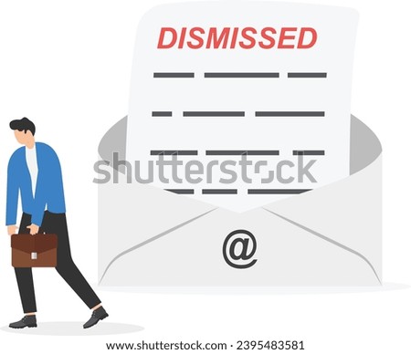 Layoff email sending to employees to inform them of a job dismissed or fired, end career or staff layoff due to economic recession concept, unemployed businessman walk away from dismissed email with h
