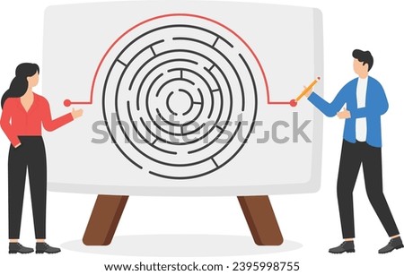 Workaround or solution to bypass problem or difficulty, creativity to overcome obstacles or solving business problems, avoiding path concept, businessman genius draw workaround line to solve labyrinth