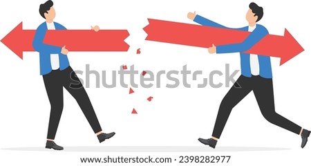 Business people left with arrows in different directions. Difference of opinions. Modern vector illustration in flat style

