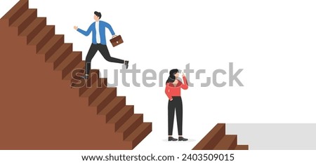 Male manager climbing the career ladder and female going down. Gender inequality concept. Vector illustration.

