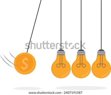 Sparks of positive financial meaning, business target market and transformation, streamlining ideas, profitability, optimizing results, dollar coin as a pendulum moving and hitting light bulbs

