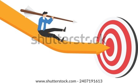 An leader man hold with arrow slide down to bullseye target. Business goal to profit.

