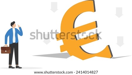Euro economic recession, European Central bank stimulus policy concept, Euro currency symbol sinking into the sea with virus pathogens.

