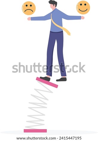 Controlling emotions from fluctuations from external factors Businessman balancing on an unstable sling. business concept


