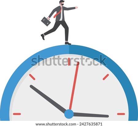 Time is a money concept.Businessman running above a o clock.

