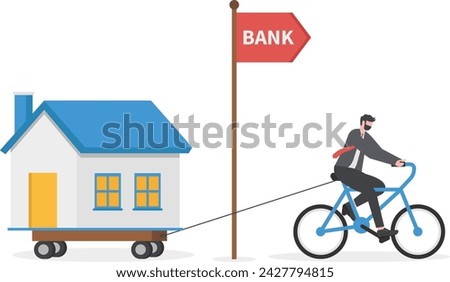 Riding and businessmen pulling house. Mortgage Refinancing Loan

