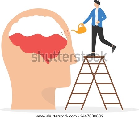 creative fill up and brainpower concept with businessman refilled idea to the brain, knowledge fill up
