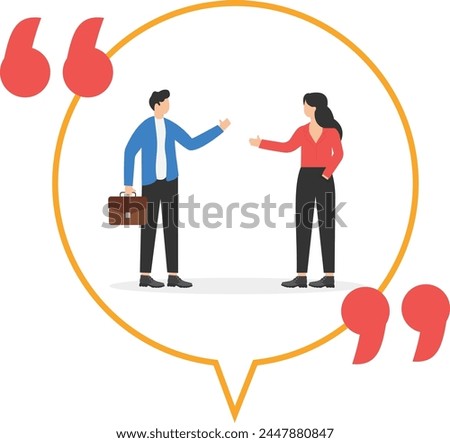 Quote vector illustration, punctuation quotation mark persons concept. Abstract inverted pair commas sign in writing system for direct speech or phrase. Symbolic citation text language item

