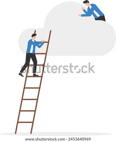 Business teamwork and partnership vector concept, Businessman help to pull another from bottom of cloud


