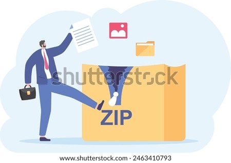 compressed files. data compression. people make multiple files into one file. create zip files. document management. illustration concept design

