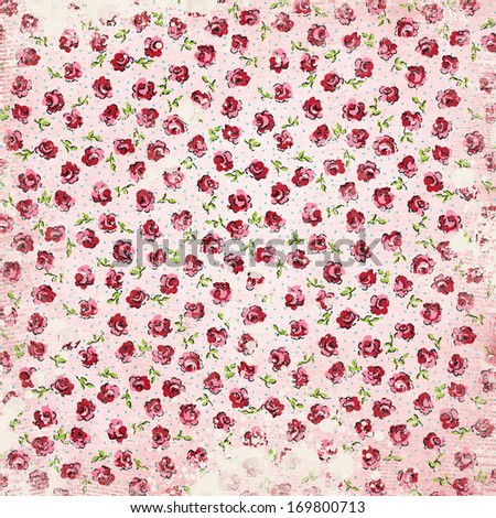 Red Rose Pattern on Pink Background with Distressed Texture