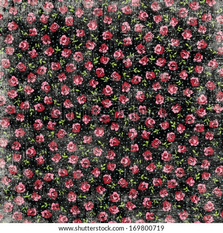 Red Rose Pattern on Black Background with Distressed Texture