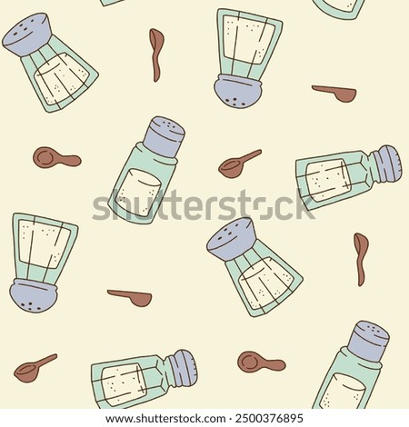 Salt Shaker Spoon Vector Seamless Pattern illustration for Print, Wallpaper, Decoration.