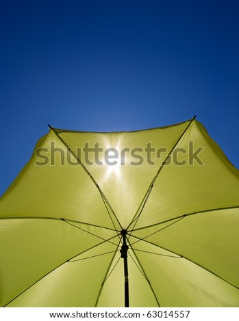 shot taken under a green umbrella against the perfect blue sky