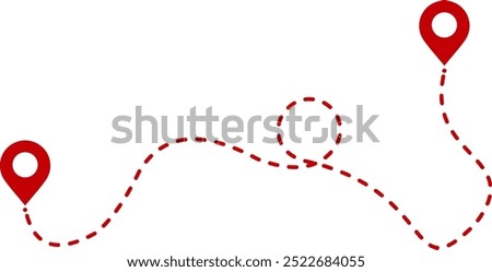 Route icon between two points with dotted path and location pin or map pin. navigation line route 