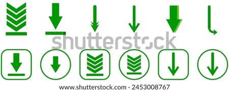Green Arrow icon set isolated on white background. Trendy collection of different arrow icons in flat style. Creative arrows template for web site, mobile app, graphic design and logo. Vector symbol