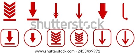 Red Arrow icon set isolated on white background. Trendy collection of different arrow icons in flat style. Creative arrows template for web site, mobile app, graphic design, ui and logo. Vector symbol