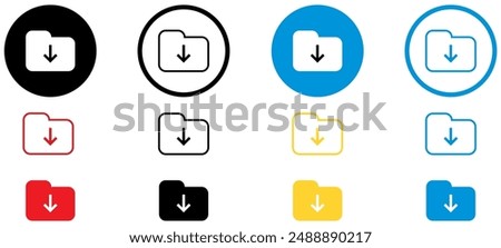 Download folder icon, file document import icon sign with arrow down - save folder file icon button