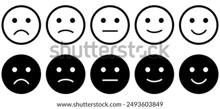 Feedback emoticons emojis. Smiley icon set , happy, neutral, sad, emoji, icon - Customer satisfaction rating scale with good and bad emotions. Vector illustration