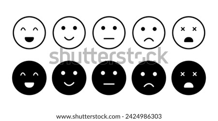 set of colored rating emoticons, (Very happy-excellent, happy-good, neutral, sad-bad, very sad-very bad emojis) Vector design elements set eps 10. Isolated
