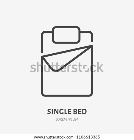 Single bed flat line icon. Bedding sign. Thin linear logo for interior store.