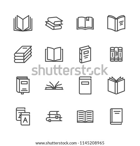 Books flat line icons. Reading, library, literature education illustrations. Thin signs for e-book store, textbook, encyclopedia. Pixel perfect 64x64. Editable Strokes.