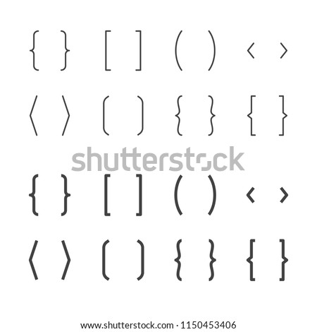 Brackets flat line icons. Brace vector illustrations. Thin signs of typography symbols. 