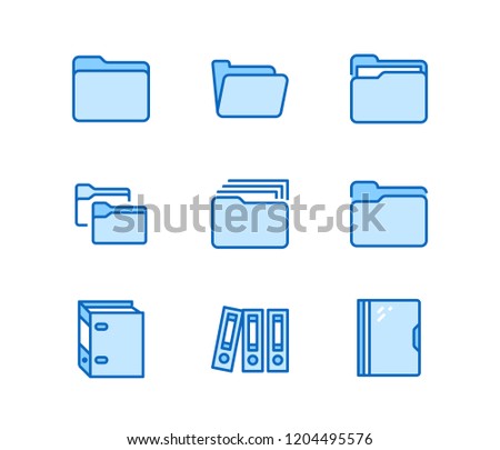 Folder flat line icons. Document file vector illustrations - business paper organizing, computer directory outline signs.
