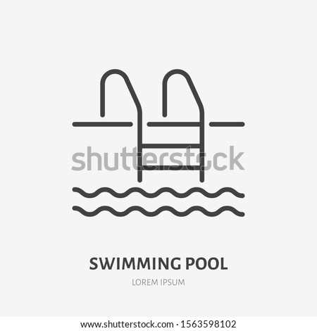 Swimmimg pool flat line icon. Swim, fitness vector illustration. Thin sign of water sport, gym pictogram.