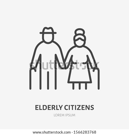 Family line icon, vector pictogram of grandparents holding hands. Elderly relatives, happy old couple illustration, people sign.