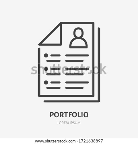 Resume line icon, vector pictogram of portfolio. Job interview form illustration, sign for hr business.